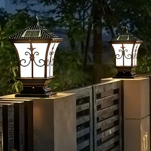 Solar Powered Post LED Pillar Light Black Waterproof