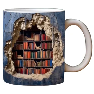 3 D Novelty Ceramic Library Book Shelf Coffee Mug