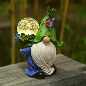 Solar Powered Garden Gnome Statue For Outdoors