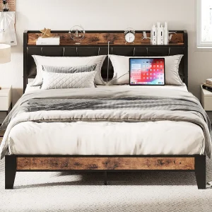Bed Frame with Storage Headboard  and Charging Station