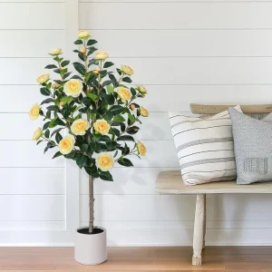 47"Artificial Camellia Tree with White Flower Pot