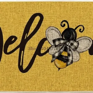 Yellow Bee Summer Welcome Door Mat, Indoor Outdoor