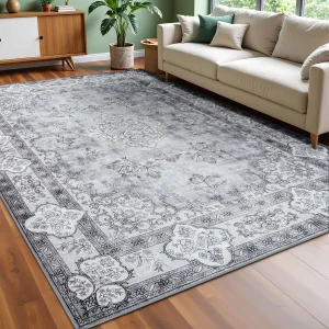 Floral Traditional Faux Wool Area Rug, Machine Washable