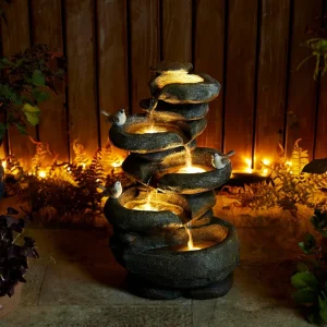 5-Tier Cascading Rock Water Fountain with LED Light