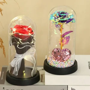 Gold Foil Forever Rose With LED Light in Glass Dome