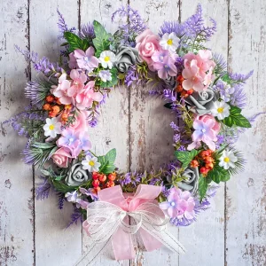Spring Artificial Wreaths for Front Door with Bow