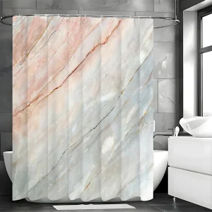 Marble Pattern Waterproof Shower Curtain with Hooks