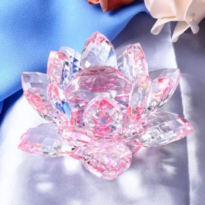 Crystal Lotus Flower Glass Paperweight Table Ornament